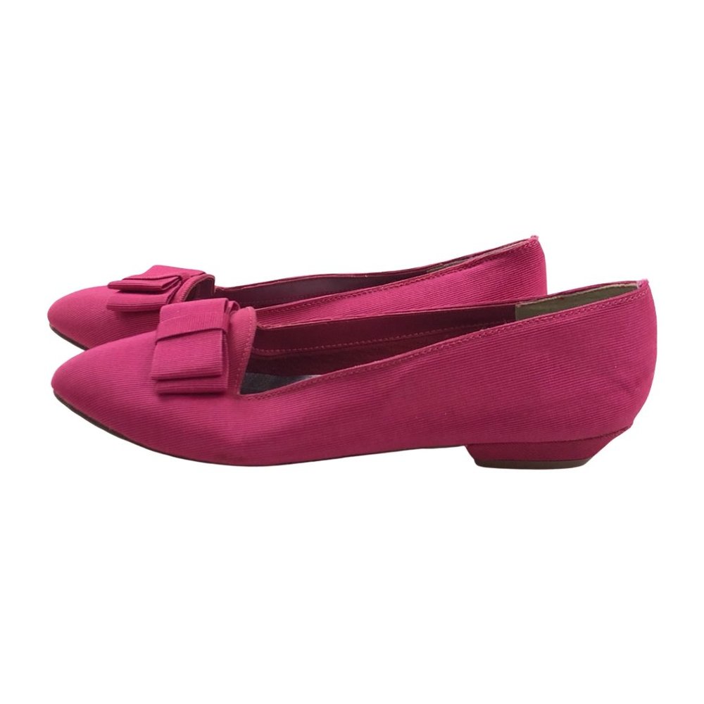 Vintage Hot Pink Shoes 1980s Preppy Satin Flats Bows, Not Worn Women's Size 6
